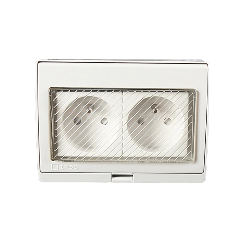 

2Pcs 250V 16A IP55 Report CE Wall Waterproof Dust-Proof Power Socket, Double French Standard Electrical Outdoor Outlet Grounded