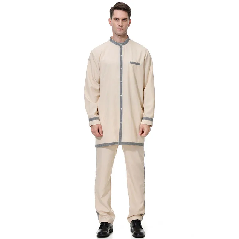 Muslim Men Robes Set Long-Sleeved Top + Trousers Two-Piece Suit Islamic Clothing Arabic Kaftan | Тематическая одежда и