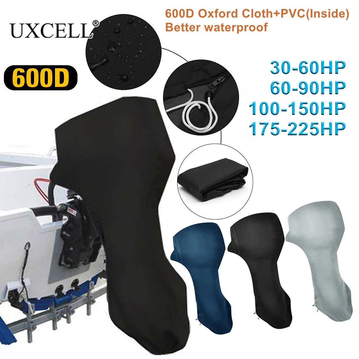 Uxcell 600D оксфордская ткань ПВХ полная крышка мотора для лодок 30 225HP