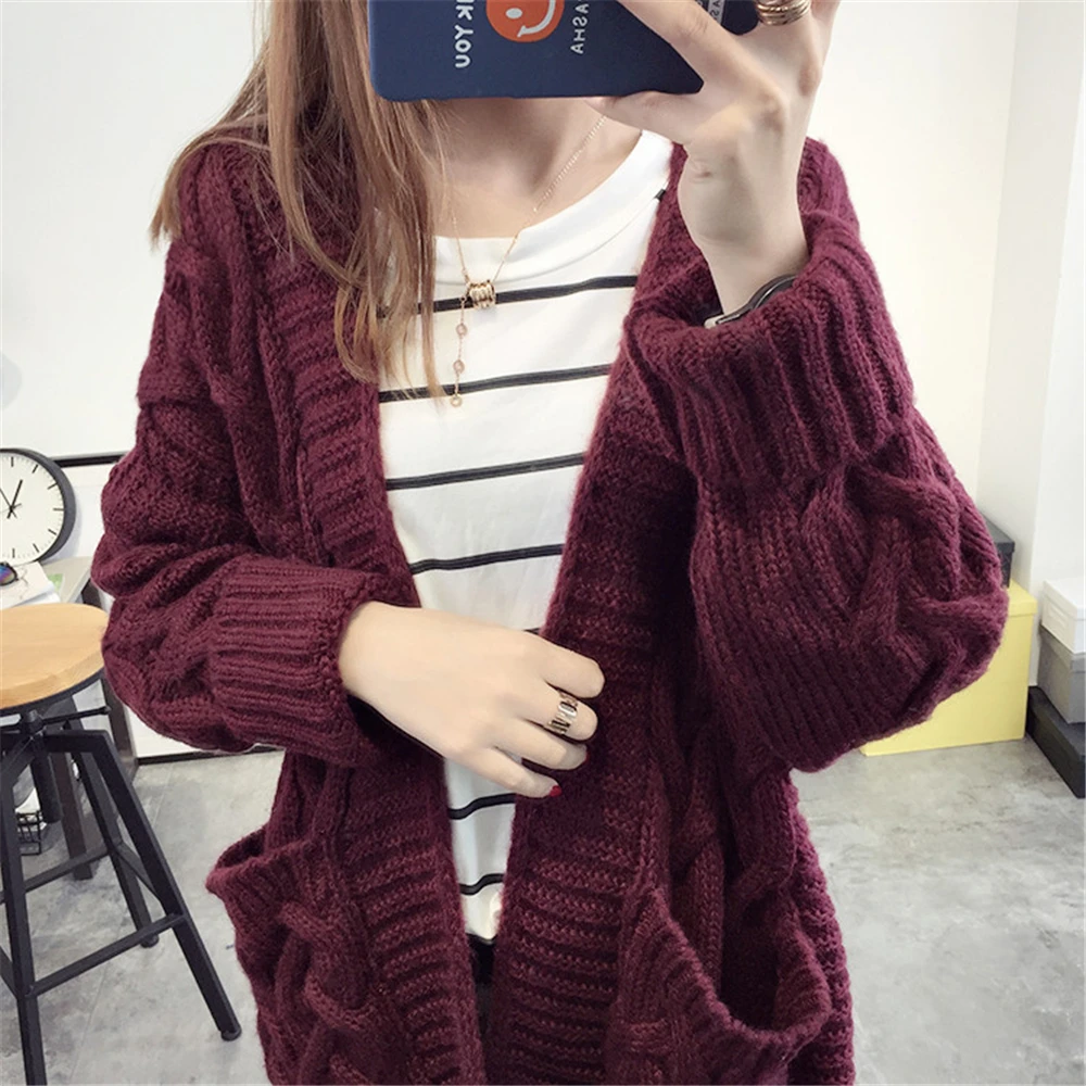 SWYIVY Cardigans Solid Women Sweater Crocheted Female V-neck Knitted Jacket High Quality |