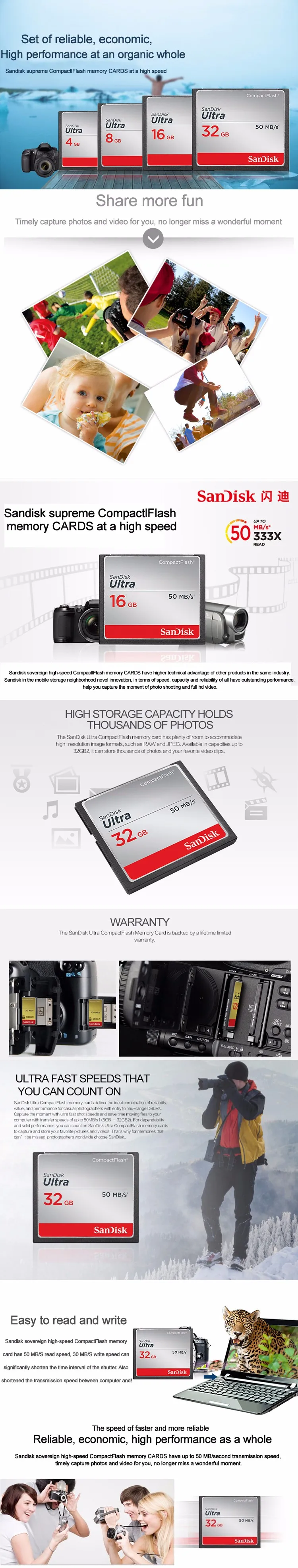 Подлинный двойной флеш-накопитель SanDisk подходит ультра слот для карт памяти CF Compact Flash карта 50 МБ/с. cf карта 32 Гб оперативной памяти, 16 Гб встроенной памяти, 8 Гб Поддержка официальный проверки