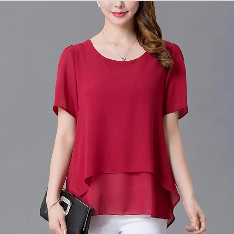 

Женские шифоновые блузки свободного покроя, повседневные топы размера плюс, Новое поступление на лето 2017, топы размера плюс, AE2148