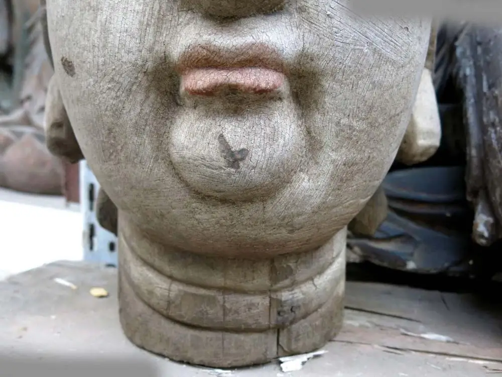 26 &quotКитай старого дерева ручной работы резные буддизм Кван-инь глава скульптура