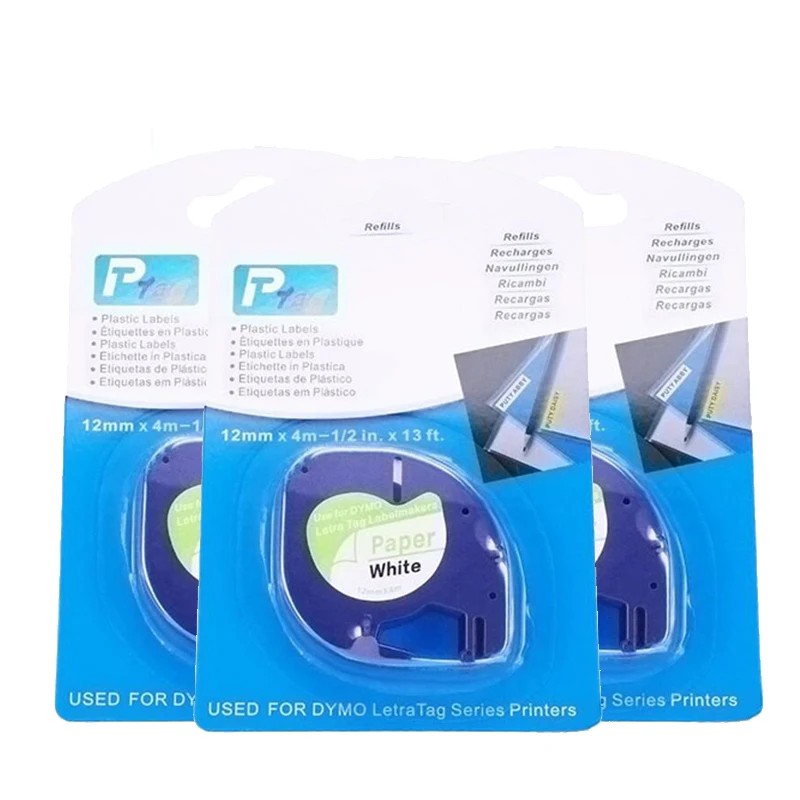 

5PK совместимый с Dymo LetraTag LT 91200 91330 10697 91220 59421 S0721510 черно-белая бумажная этикетка лента кассета 12 мм x 4 м