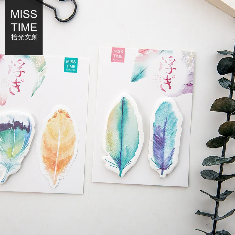 8 шт./лот клейкие заметки с разноцветными перьями декоративные наклейки для