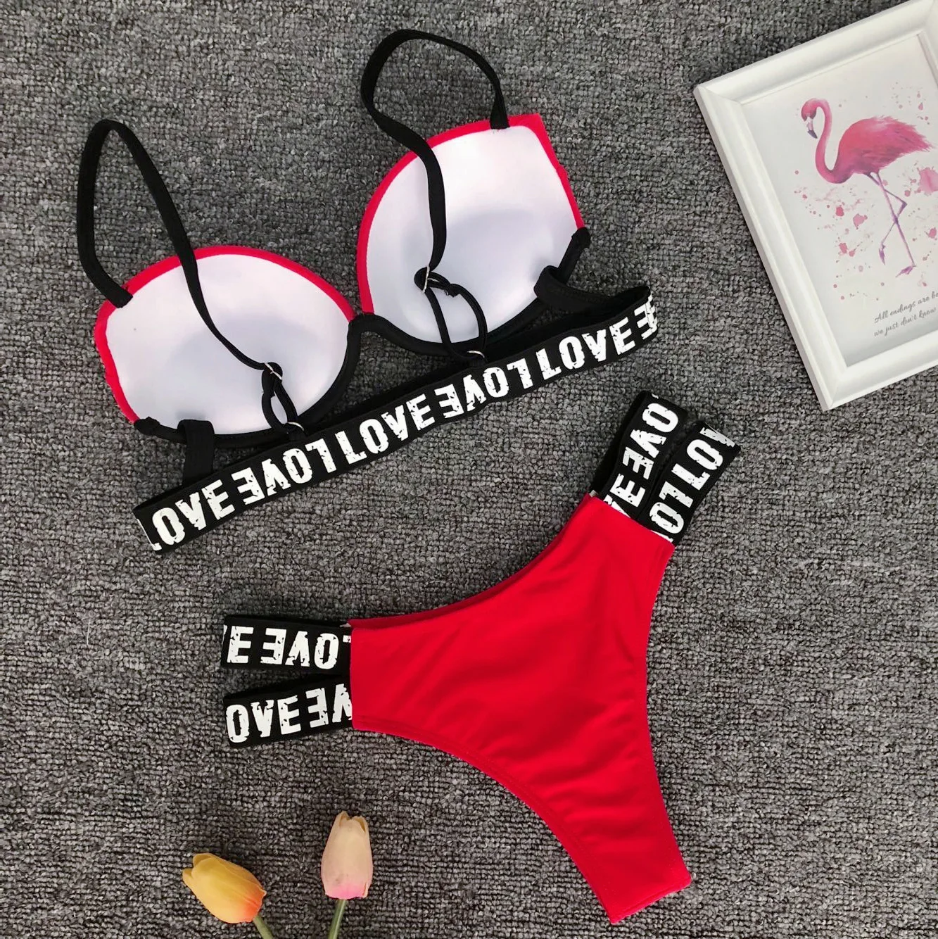 Пуш-ап комплект бикини нижнее белье Любовь Письмо купальник для женщин сексуальный однотонный бандо женский купальный костюм Леопард Лето бикини