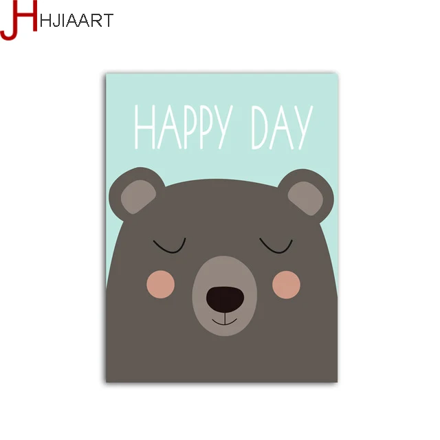 Kawaii Bear настенная Картина на холсте в скандинавском стиле минимализм животные
