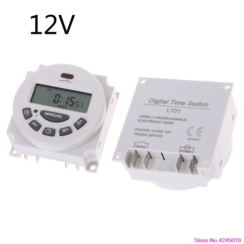 DC12V AC220V цифровой lcd Еженедельный программируемый реле времени электронный таймер - Цвет: 12V
