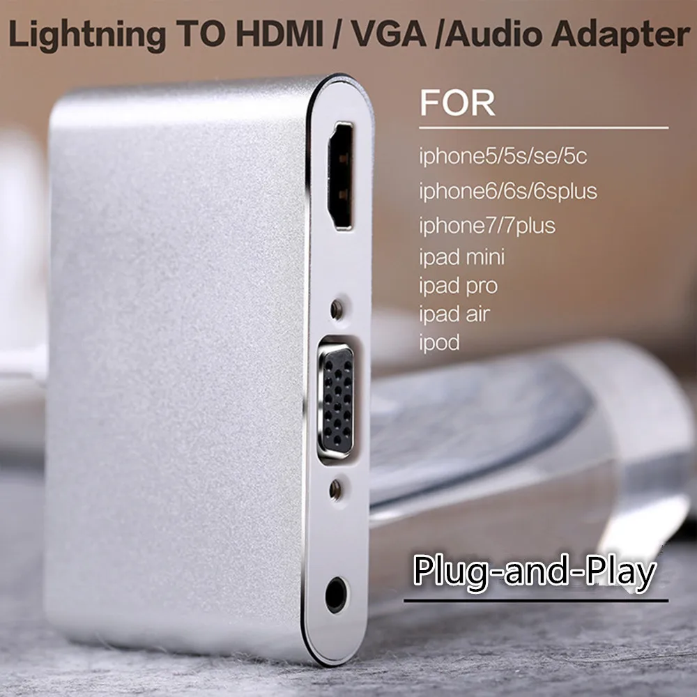 HDTV OTG кабель lighting to hdmi vga Аудио адаптер конвертер USB для Iphone 6 6s 7 Plug| |