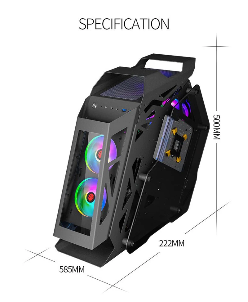 222*500*585 мм водяное охлаждение игровое шасси специальная форма RGB PC Mainframe боковой прозрачный чехол gamer gabinete computador