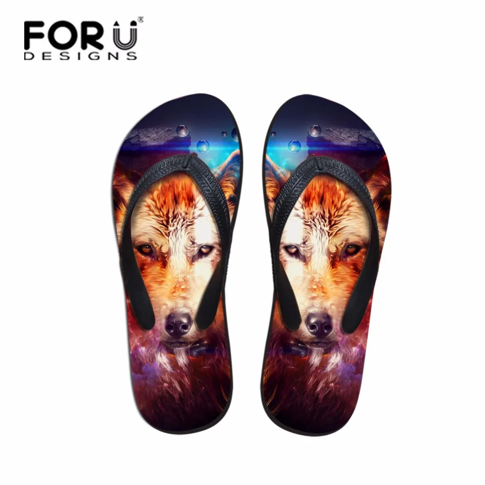 Модные мужские шлепанцы FORUDESIGNS с забавным 3D рисунком волка летние пляжные