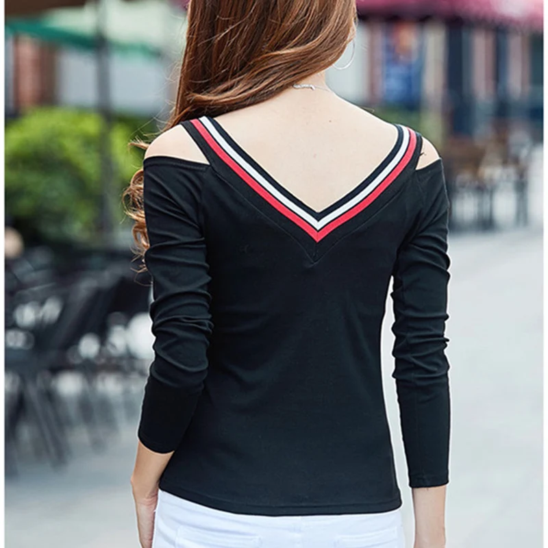 Женская футболка в стиле пэчворк с v-образным вырезом женская хит 2018 осенняя