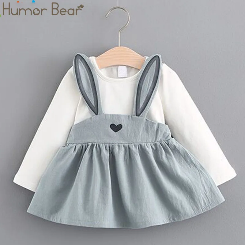 Небесно-голубой Humor Bear/Милая одежда для маленьких девочек, осенне-весеннее платье принцессы для маленьких девочек, вечерние платья с длинными ушками и ремешком, одежда для малышей - Цвет: Небесно-голубой