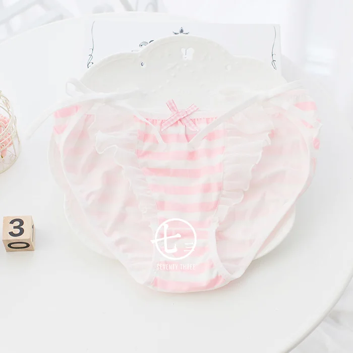 [BUY3GET1FREE] Kawaii девушки синие/розовые и белые полосатые трусики с бантом версия для