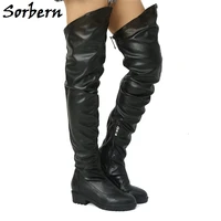 sorbern zipper black med thigh high boots patent leather women shoes custom made color winter boots plush lining big size 10