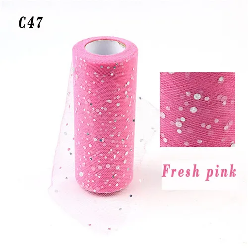 C47 Fresh pink 15 см* 25 ярд Блеск Круглый Кристалл блесток Тюль рулон органзы прозрачная марлевая основа домашний сад Свадебная вечеринка украшение - Цвет: C47 Fresh pink