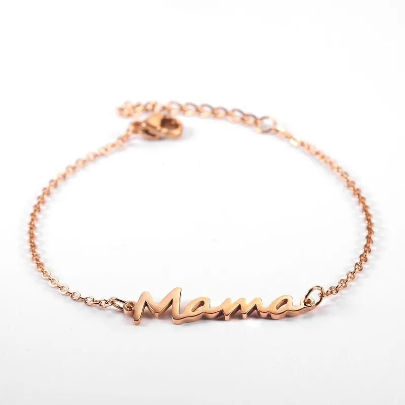 Rose Gold RIR браслет из нержавеющей стали с цепочкой для мамы, золотой браслет мамы, подарок на день матери, новые подарки для мамы - Окраска металла: Rose Gold