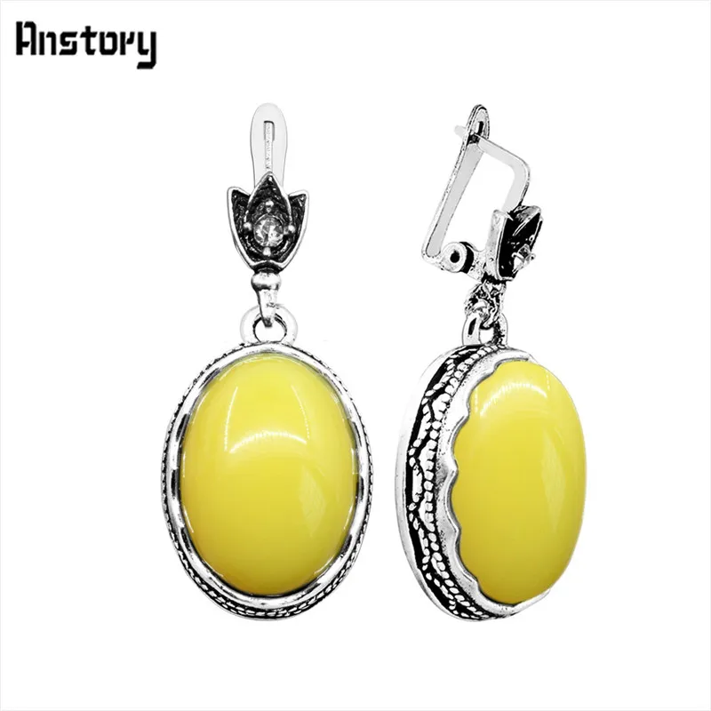 Oval Simulated Beeswax Earrings For Women Delicate Vintage Look Antique Sliver Plated Fashion Jewelry | Украшения и аксессуары