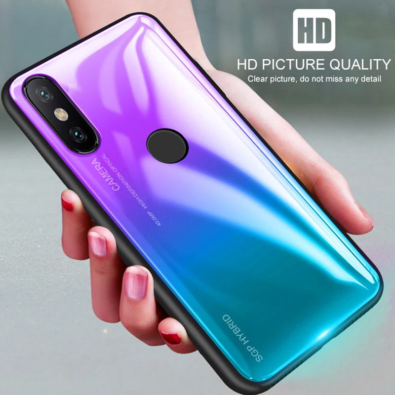 Gradient Tempered Glass Case For Xiaomi redmi note 7 6 5 pro Back Cover Protective xiaomi mi 9 8 lite f1 plus |