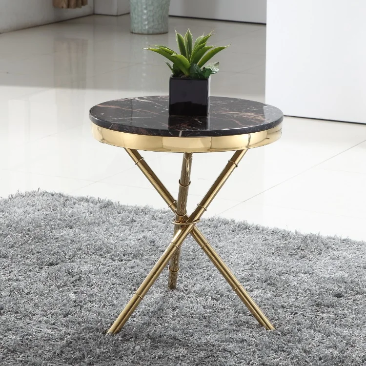 

Golden Corner Gold-Plated Round Coffee Table Stainless Steel Corner Marble Side Table