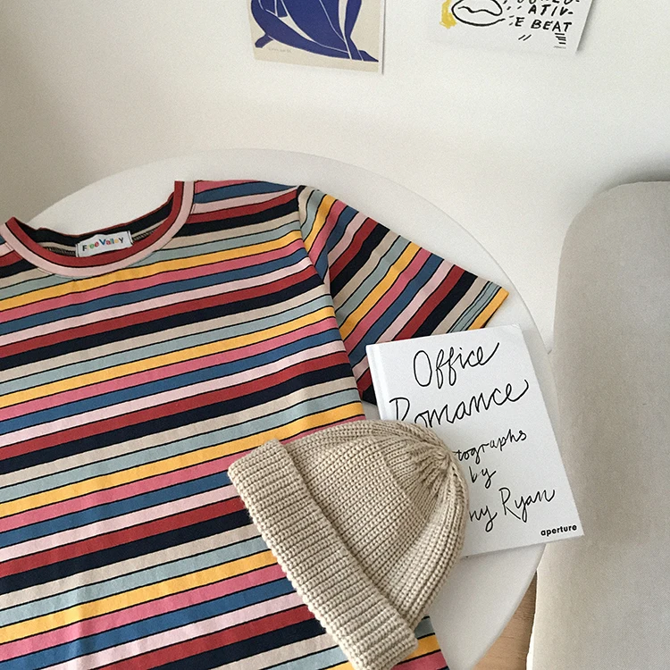 Женские футболки в Корейском стиле ольччан Красивая цветная полосатая футболка