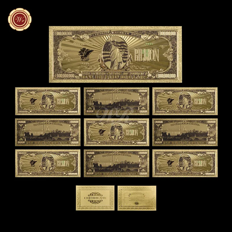 WR US позолоченная банкнота USD 10 млрд поддельные купюры американская роскошь