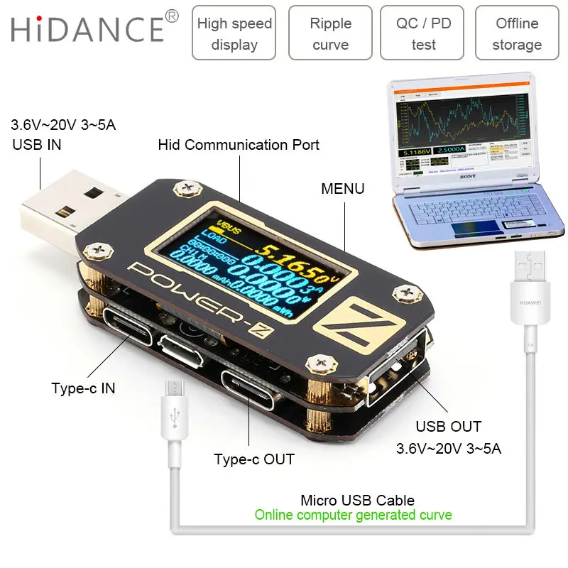 Цифровой USB тестер QC3.0/PD вольтметр амперметр цифровой измеритель напряжения и