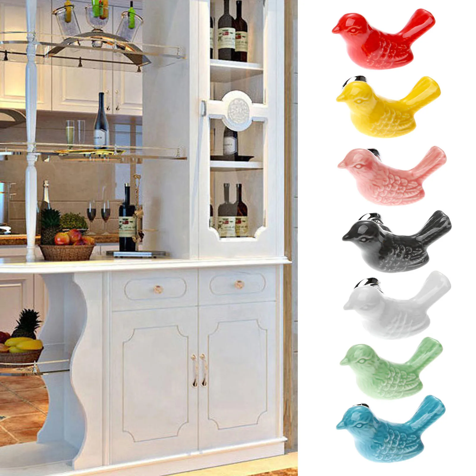 1Pc Birds Ceramic Knobs Dresser Knob Drawer Pulls Handles Colorlful Cupboard Kids Cabinet Handle Furniture Home Decor | Обустройство