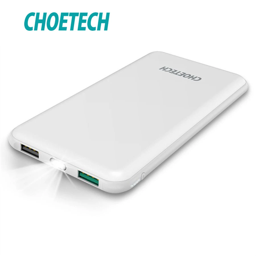 CHOETECH 10000 mAh power Bank с светодиодный фонарик тонкий 2а usb зарядка портативный