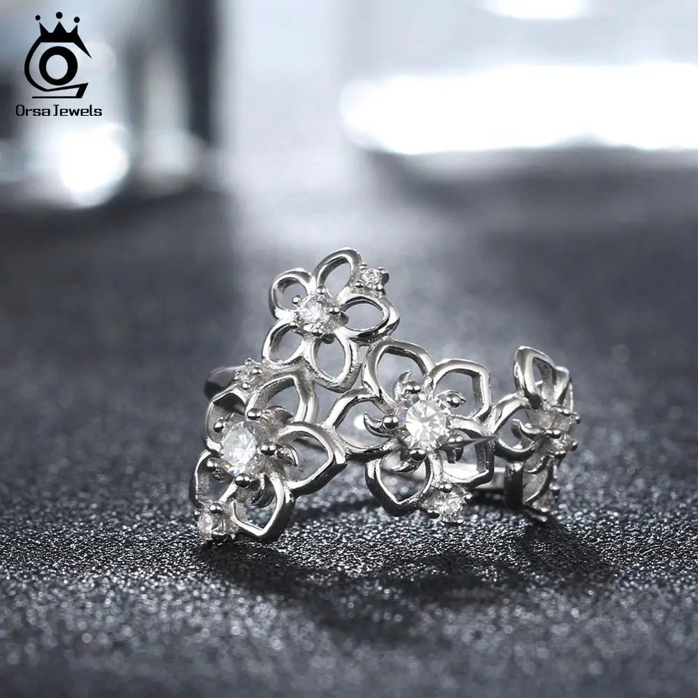 ORSA JEWELS, 4 цвета,, 925, женские кольца в виде цветка, циркония, Стерлинговое Серебро, блестящий циркон, женский подарок на вечеринку, кольцо, хорошее ювелирное изделие ASR91
