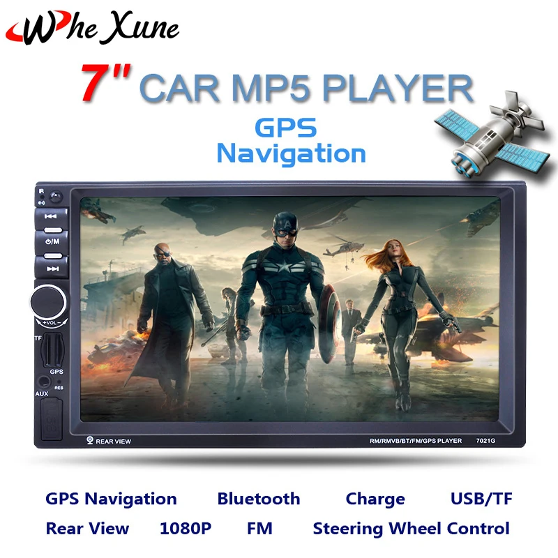 Whexune 2 DIN 7 дюймов автомобиля Bluetooth GPS навигации Сенсорный экран MP3/MP4/MP5 плеер