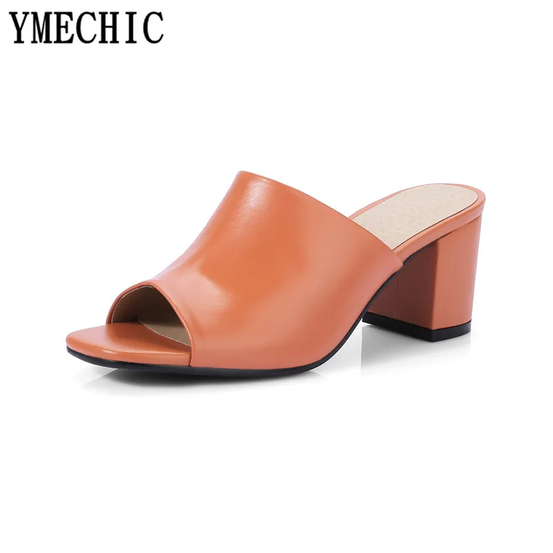 Женские офисные летние шлепанцы YMECHIC 2018 белые сандалии из натуральной кожи с