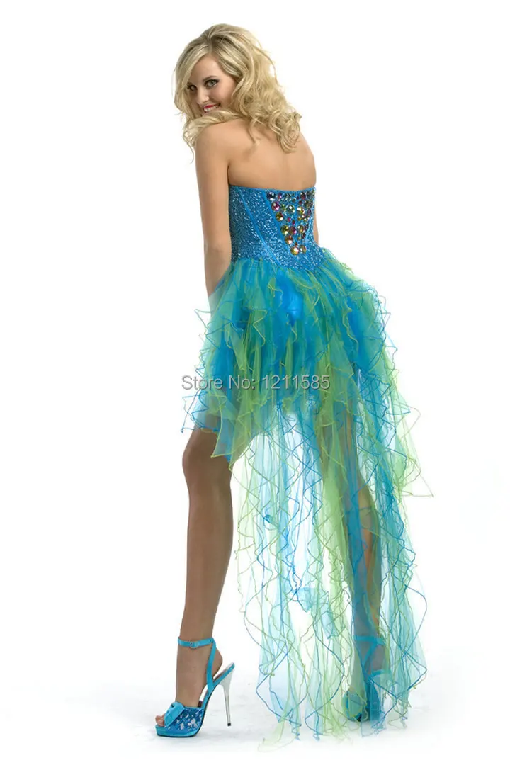 New Designer Sweetheart Crystal Beaded Ruffled Organza Homecoming Gowns High Low Asymmetric Long Graduation Dresses 2014 | Свадьбы и