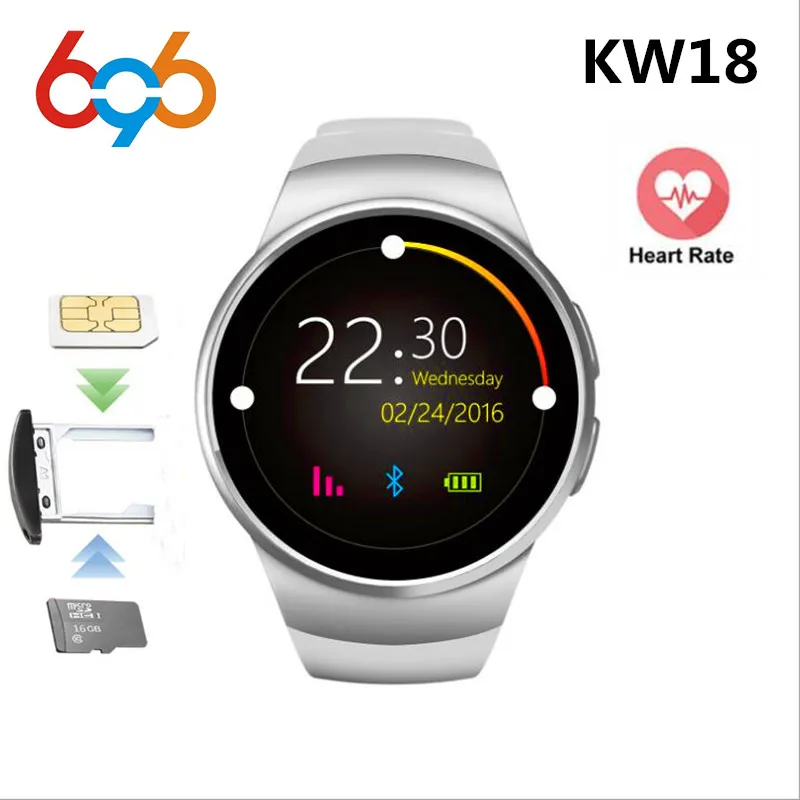 696 Оригинал KW18 Полный Круглый ips сердечного ритма Смарт часы MTK2502 BT4.0 умные для ios и