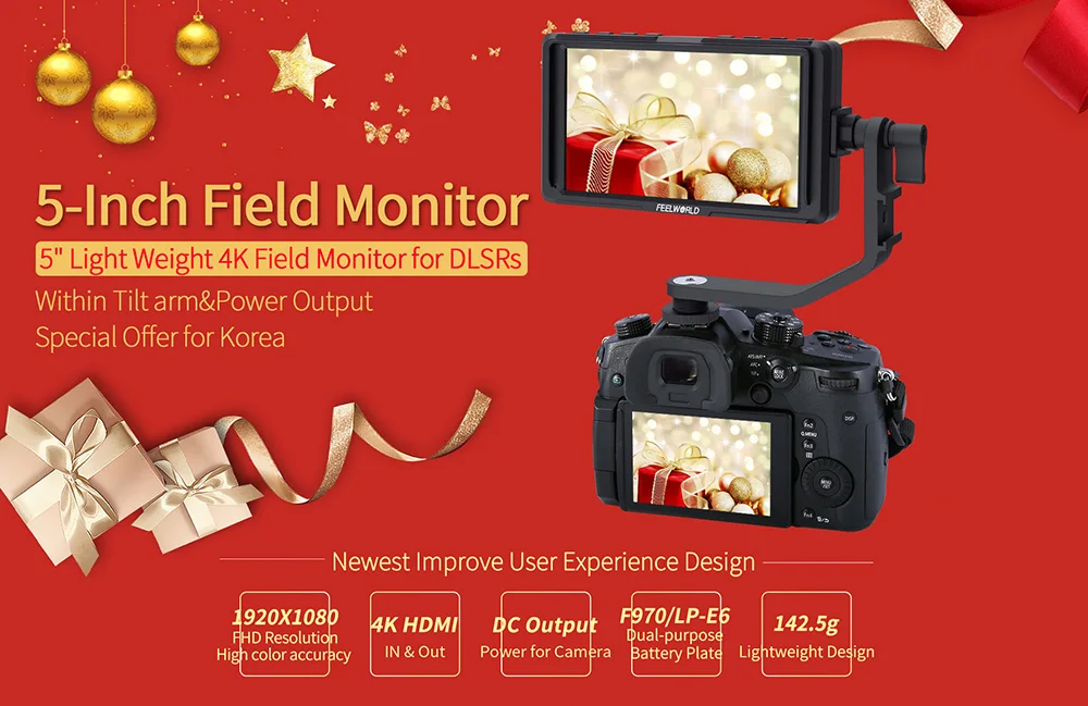 FEELWORLD F5 5 дюймов DSLR на камера полевой монитор маленький Full HD 1920x1080 ips видео фокус с 4K HDMI DC Выход наклона Arm