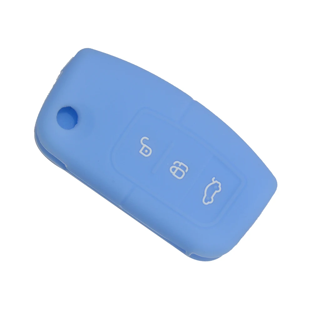 Light Blue OkeyTech силиконовый чехол для пульта дистанционного управления для Ford Fiesta Focus 2 Ecosport Kuga Escape 3 кнопки автомобильные аксессуары для ключей - Название цвета: Light Blue