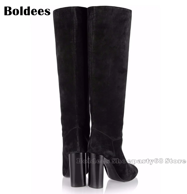 Fashion Suede Leather Large size 35-43 Women Winter Knee High Boots Block Heeled Riding Booty