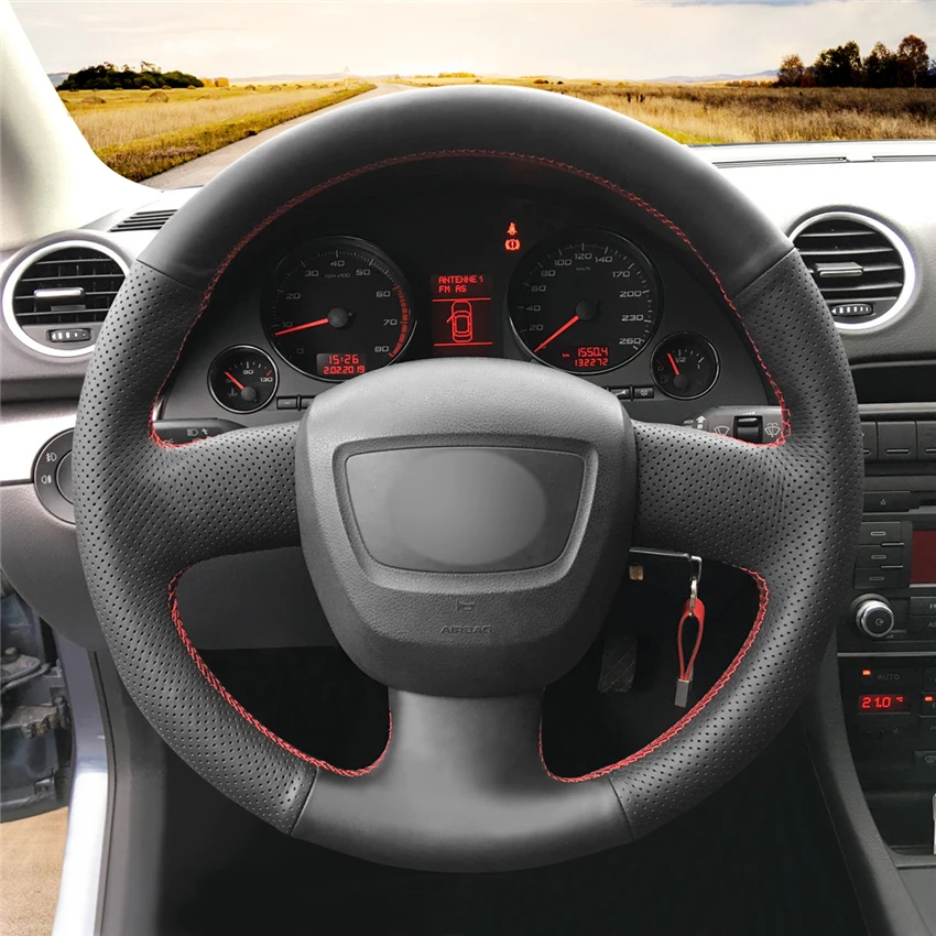 MEWANT черный чехол на руль из натуральной кожи для Audi A3(8 P) Sportback A4(B7) Avant A6(C6) S4 Seat Exeo 2009-2012