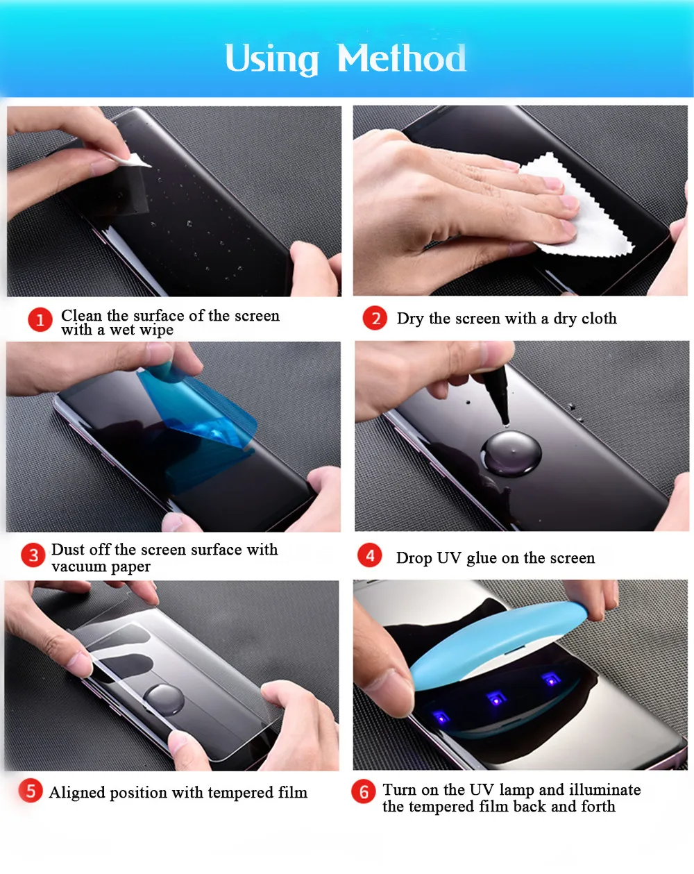 Новый УФ протектор экрана с клеем для Samsung Galaxy S7 Edge S8 S9 + Plus Note8 Note 9 закаленное
