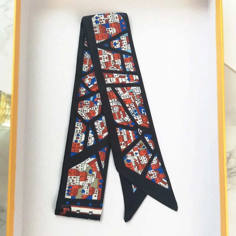 

Houses New Arrival Print Lady Silk-like Riband Scarves Bags Scarf Small Ribbon Neck Wear Hair Band Bandeaus Drop Shipping BD186