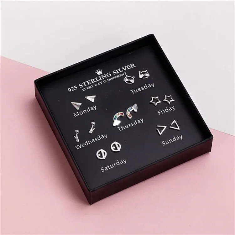 11 Новое поступление, 925 пробы серебряные модные украшения, серьги в подарочную коробку, набор для девушек, сердце, красивый праздничный подарок E001 - Окраска металла: 11