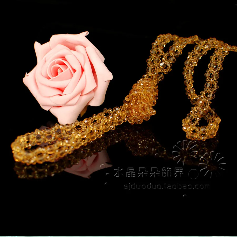 

Handmade knitted multifunctional tieclasps crystal long design necklace