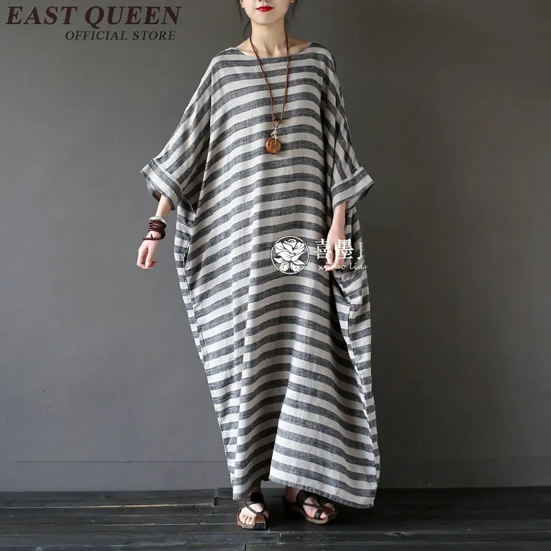 Льняные платья летние в восточном стиле женское летнее длинное платье новинка 2018
