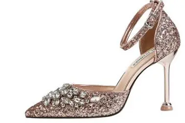 A champagne 9cm heel Женские босоножки; модные золотистые туфли принцессы на высоком каблуке 10 см, 6 см, с пряжкой и ремешком; роскошный дизайн - Цвет: A champagne 9cm heel