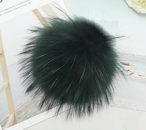 Forest Green 15 см самодельные помпоны из натурального меха енота, Меховые помпоны для женщин и детей, шапочки-бини, шапки большого размера, натуральный помпон для обуви, шапки и сумки - Цвет: Forest Green