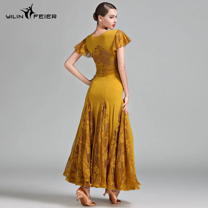 YILINFEIER modern dance skirt dress S7012 national standard lace ballroom long | Тематическая одежда и униформа