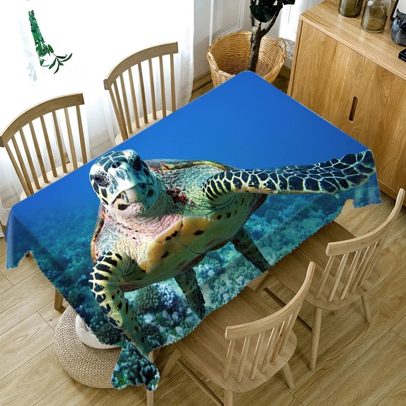Плотная хлопчатобумажная скатерть с животным рисунком 3d морская черепаха и тигр