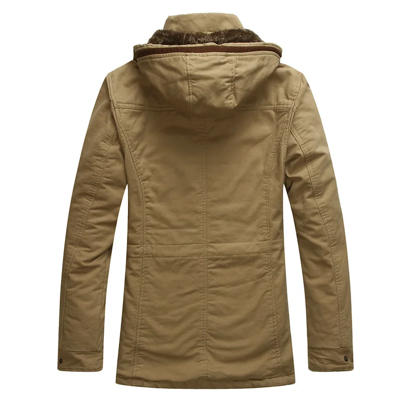 Мужская приталенная куртка с капюшоном однотонная хлопковая цвета хаки