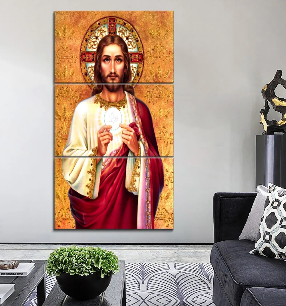 Modern Home Wall Decor Print Type Canvas Painting For Living Room Artwork Picture 3 Panel Jesus Sumo And Eternal Pastor Poster | Дом и сад