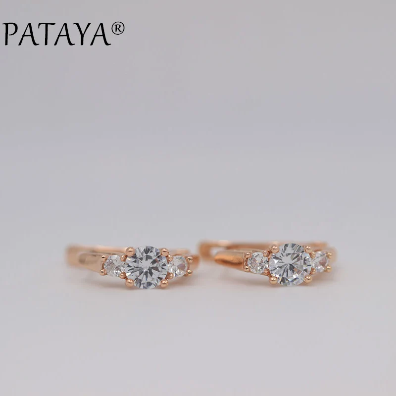 PATAYA 585 розовое золото серьги три круглых белых натуральный циркон маленькая девочка ювелирных изделий Индии с украшением в виде кристаллов Черный серьги Свадебные украшения